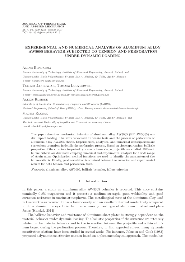 (PDF) Experimental and numerical analysis of the aluminum alloy AW5005 ...