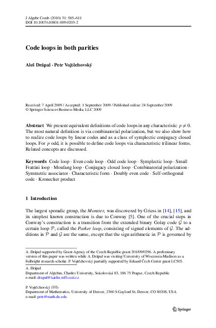 (PDF) Code loops in both parities