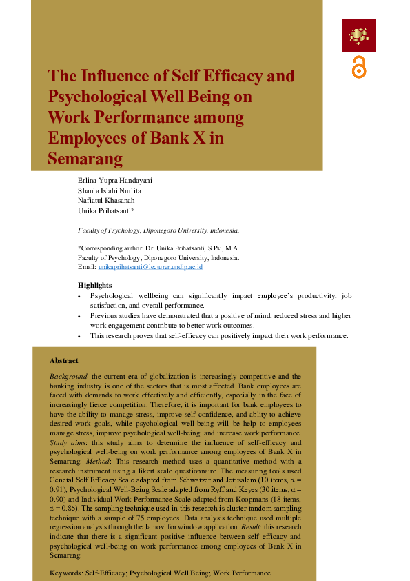 (PDF) The Influence of Self Efficacy and Psychological Well Being on ...