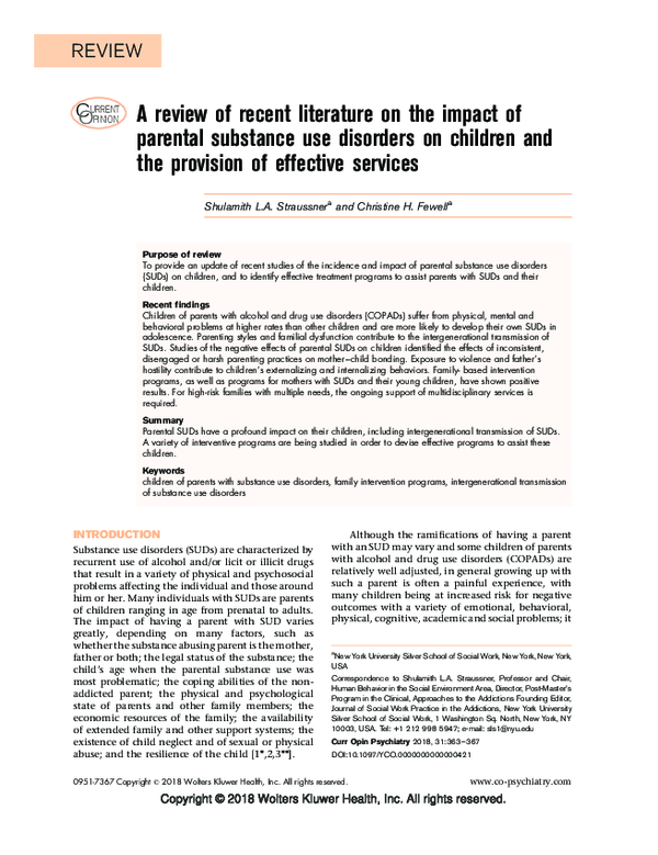 (PDF) A review of recent literature on the impact of parental substance ...
