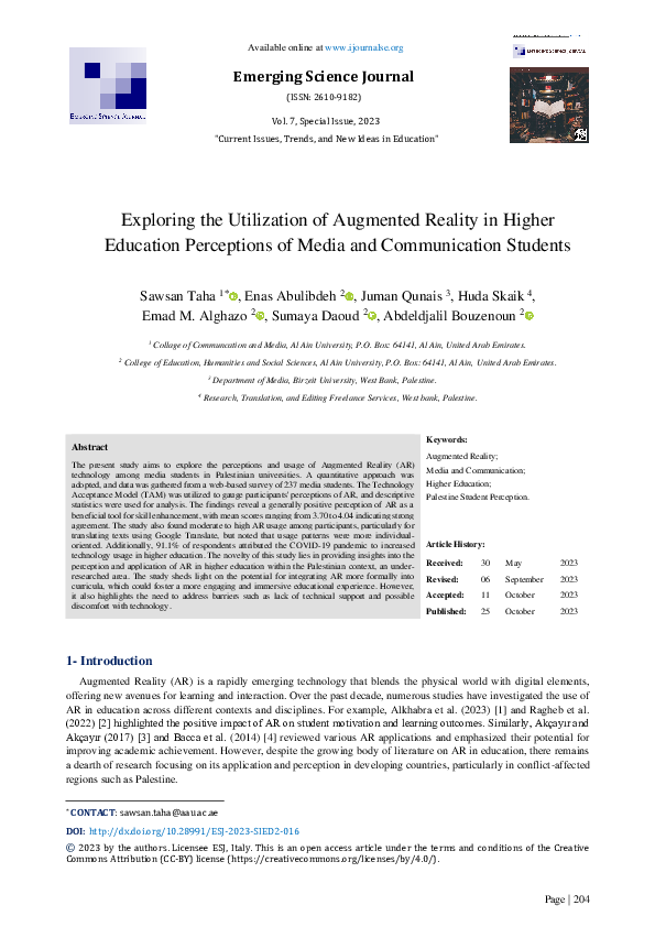 (PDF) Exploring the Utilization of Augmented Reality in Higher ...