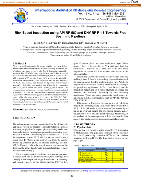 (PDF) Risk Based Inspection using API RP 580 and DNV RP F116 Towards ...