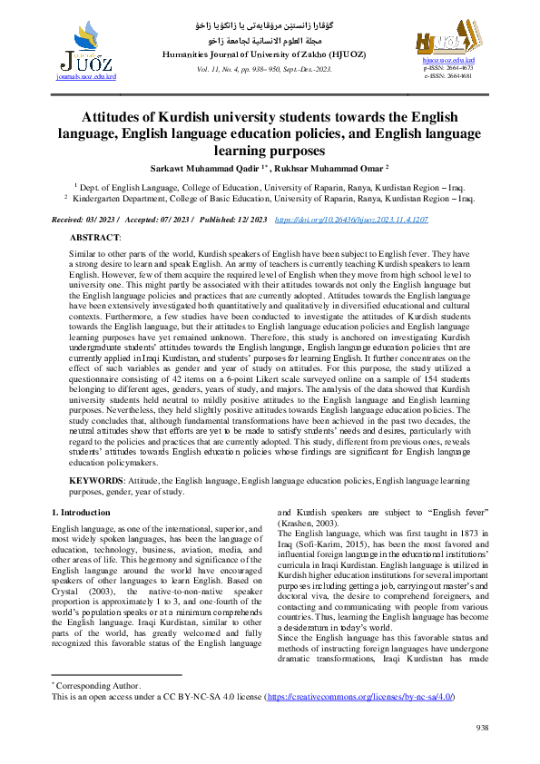 (PDF) Attitudes of Kurdish university students towards the English ...