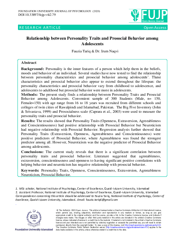 (PDF) Relationship between Personality Traits and Prosocial Behavior ...