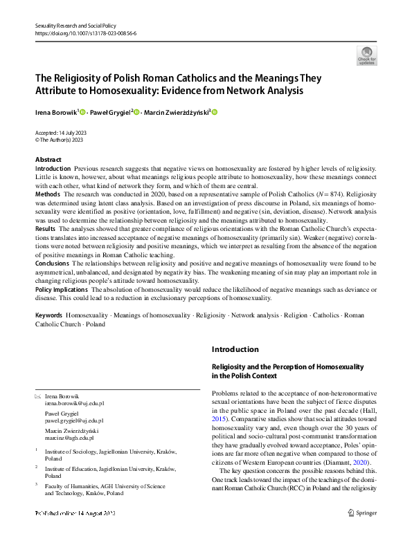 (PDF) The Religiosity of Polish Roman Catholics and the Meanings They ...