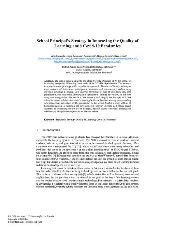 (PDF) School Principal’s Strategy in Improving the Quality of Learning ...