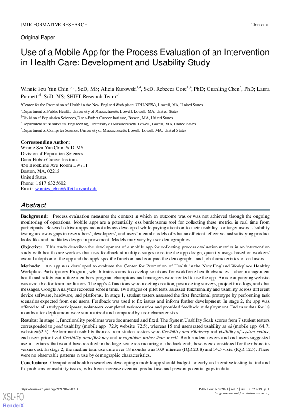 (PDF) Use of a Mobile App for the Process Evaluation of an Intervention ...