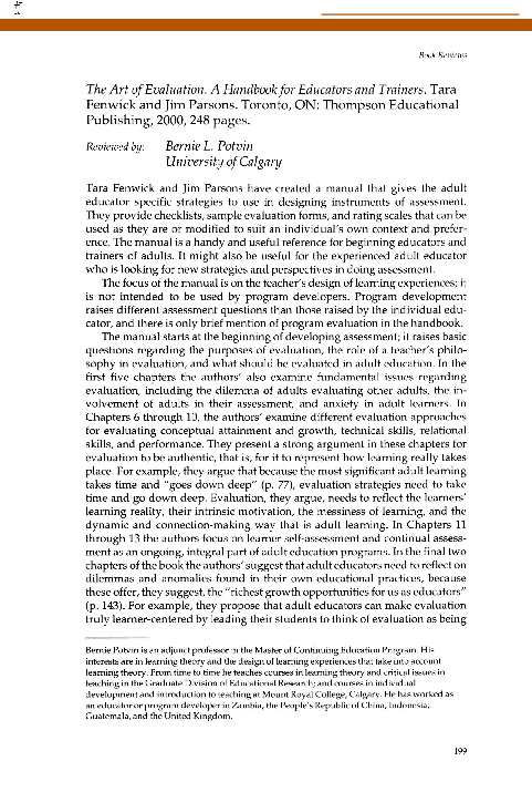(PDF) The Art of Evaluation. A Handbook for Educators and Trainers by ...