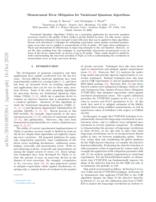 (PDF) Measurement Error Mitigation for Variational Quantum Algorithms