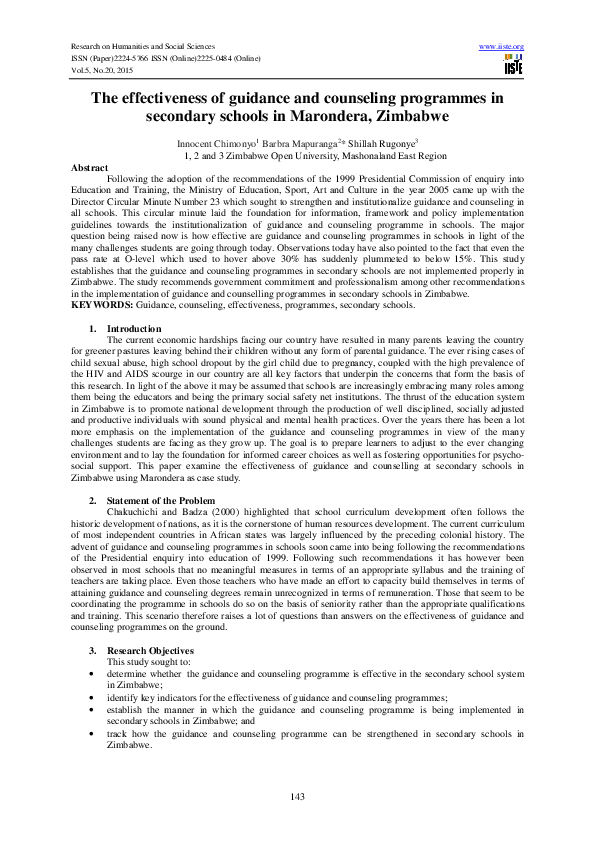 (PDF) The effectiveness of guidance and counseling programmes in ...