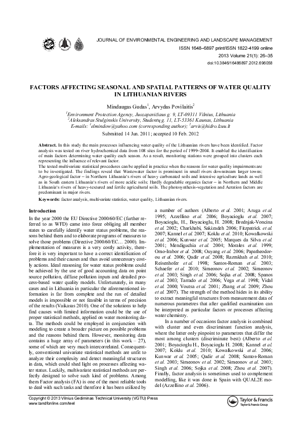(PDF) Factors affecting seasonal and spatial patterns of water quality ...