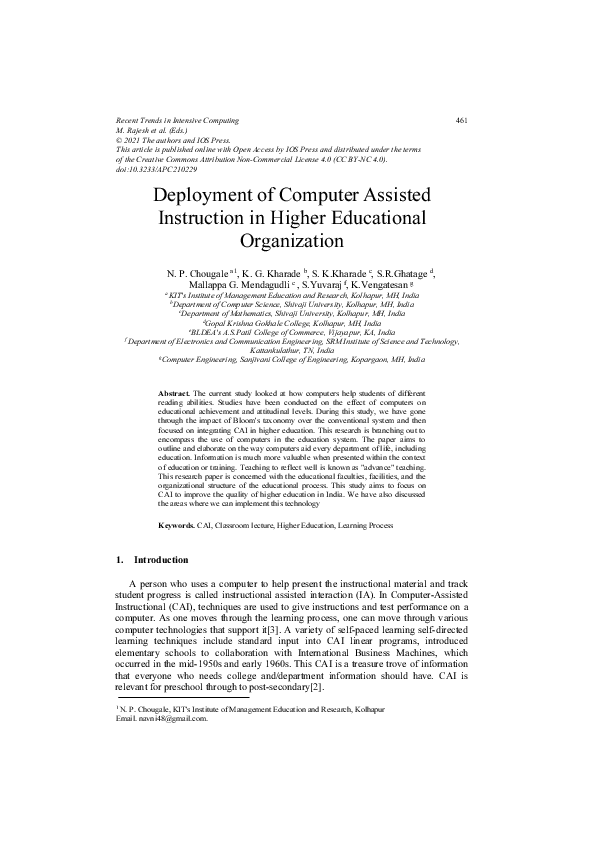 (PDF) Deployment of Computer Assisted Instruction in Higher Educational ...