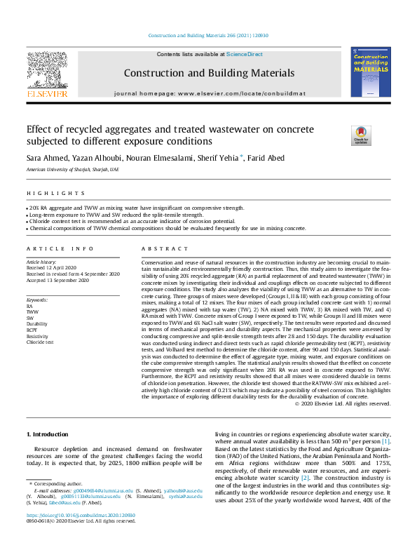 (PDF) Effect of recycled aggregates and treated wastewater on concrete ...