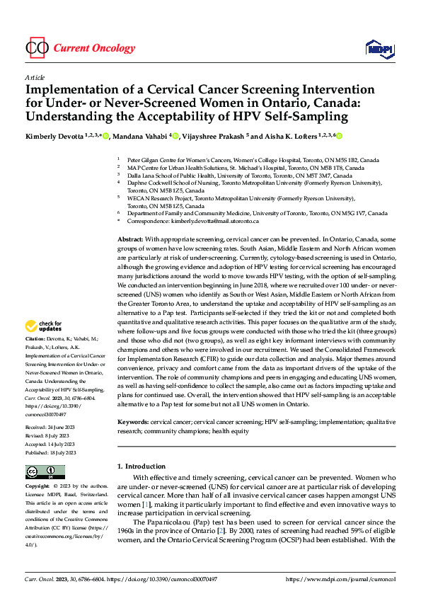 (PDF) Implementation of a Cervical Cancer Screening Intervention for ...