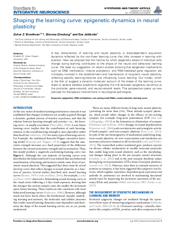 (PDF) Shaping the learning curve: epigenetic dynamics in neural plasticity
