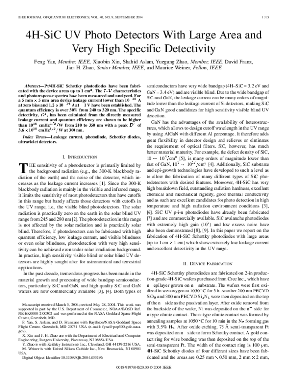 (PDF) 4H-SiC UV photo detectors with large area and very high specific ...