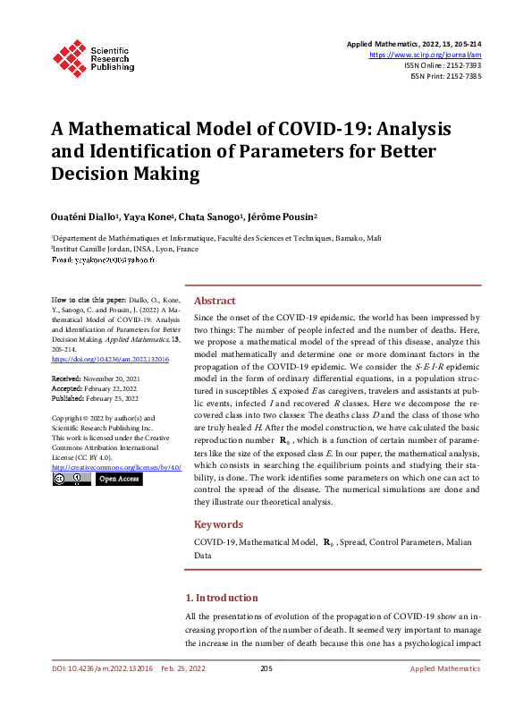 (PDF) A Mathematical Model of COVID-19: Analysis and Identification of ...