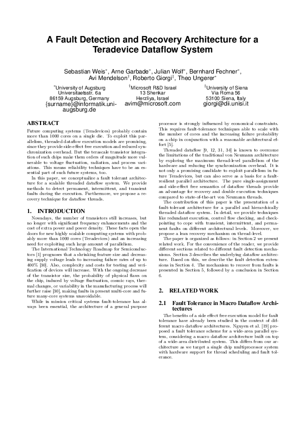 (PDF) A Fault Detection and Recovery Architecture for a Teradevice ...
