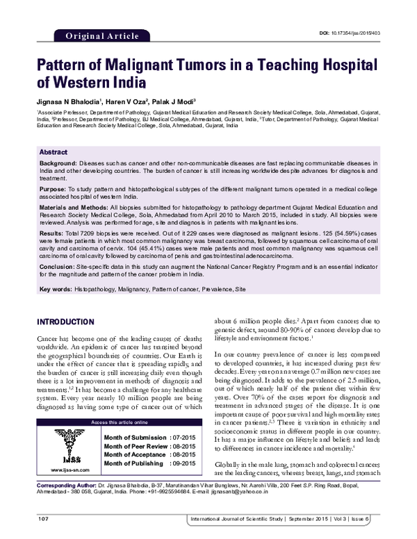 (PDF) Pattern of childhood malignant tumors at a teaching hospital in ...