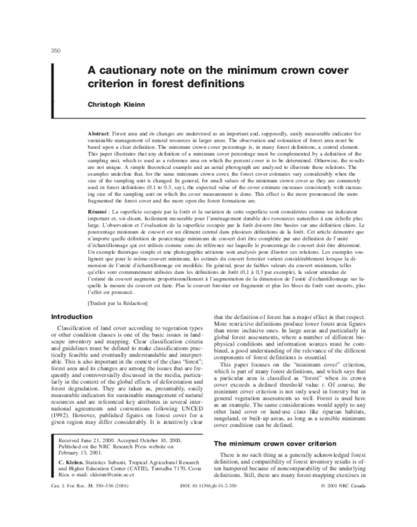 (PDF) A cautionary note on the minimum crown cover criterion in forest ...