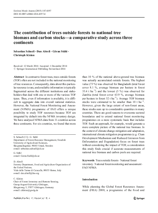 (PDF) The contribution of trees outside forests to national tree ...
