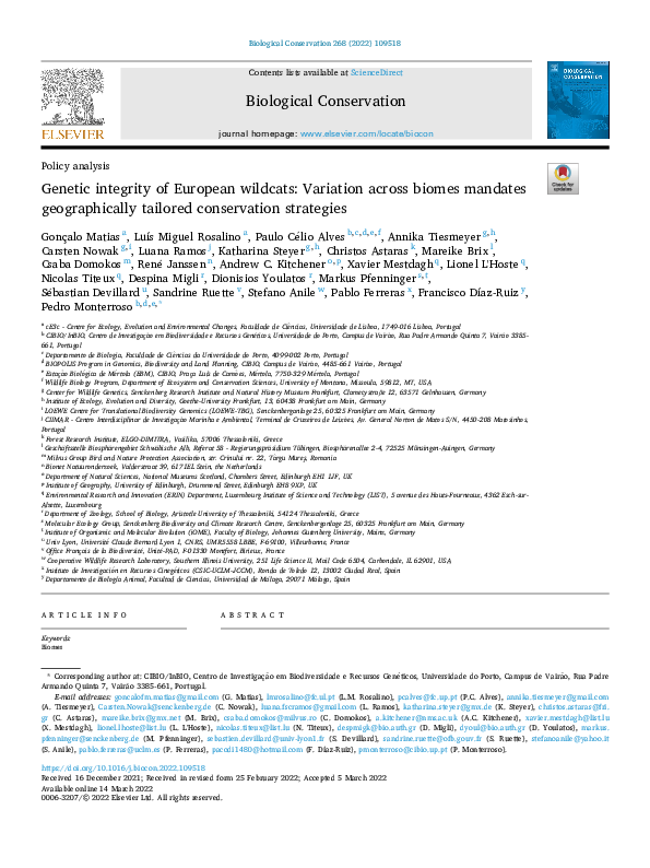 (PDF) Genetic integrity of European wildcats: Variation across biomes ...