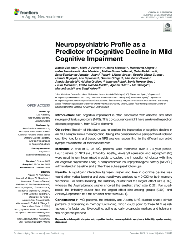 (PDF) Neuropsychiatric Profile as a Predictor of Cognitive Decline in ...