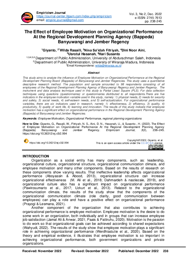 (PDF) The Effect of Employee Motivation on Organizational Performance ...