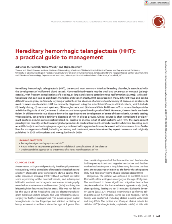 (PDF) Hereditary hemorrhagic telangiectasia (HHT): a practical guide to ...
