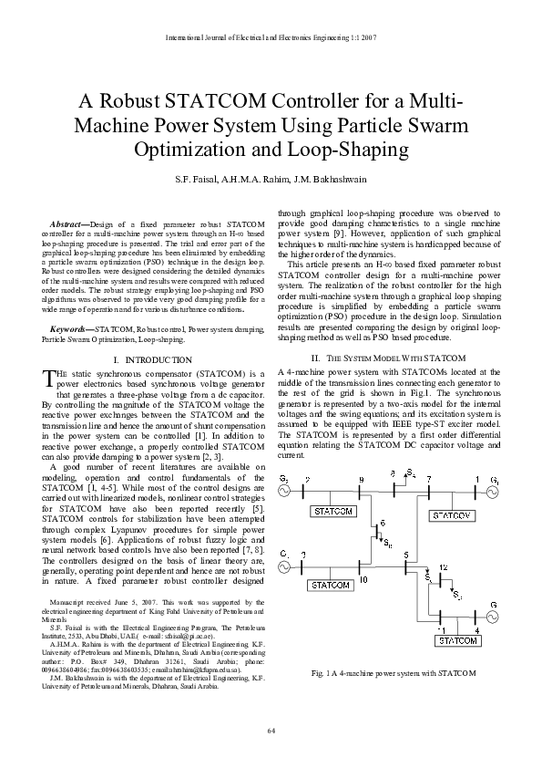 (PDF) A Robust Statcom Controller For A Multi-Machine Power System ...
