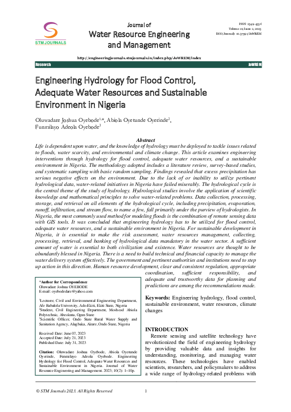 (PDF) Engineering Hydrology for Flood Control, Adequate Water Resources ...