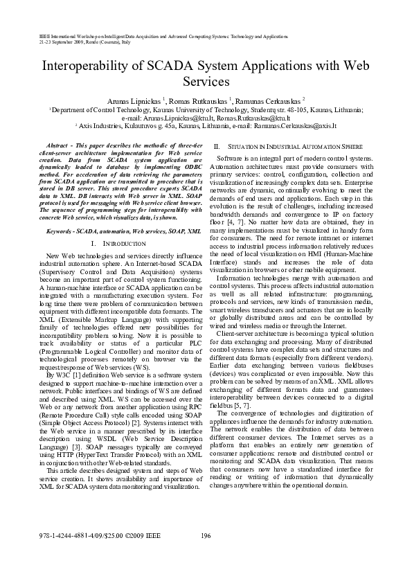 (PDF) Interoperability of SCADA system applications with Web services