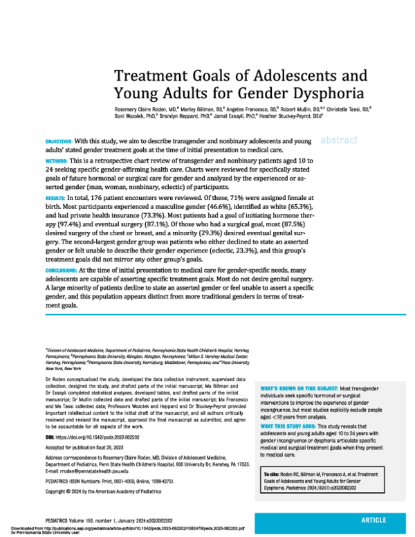 (PDF) Treatment Goals of Adolescents and Young Adults for Gender Dysphoria