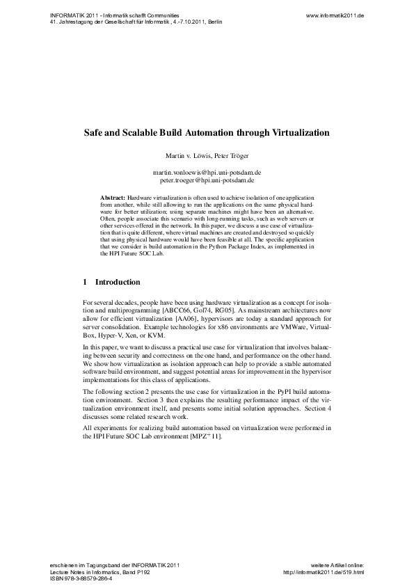 (PDF) Safe and Scalable Build Automation through Virtualization
