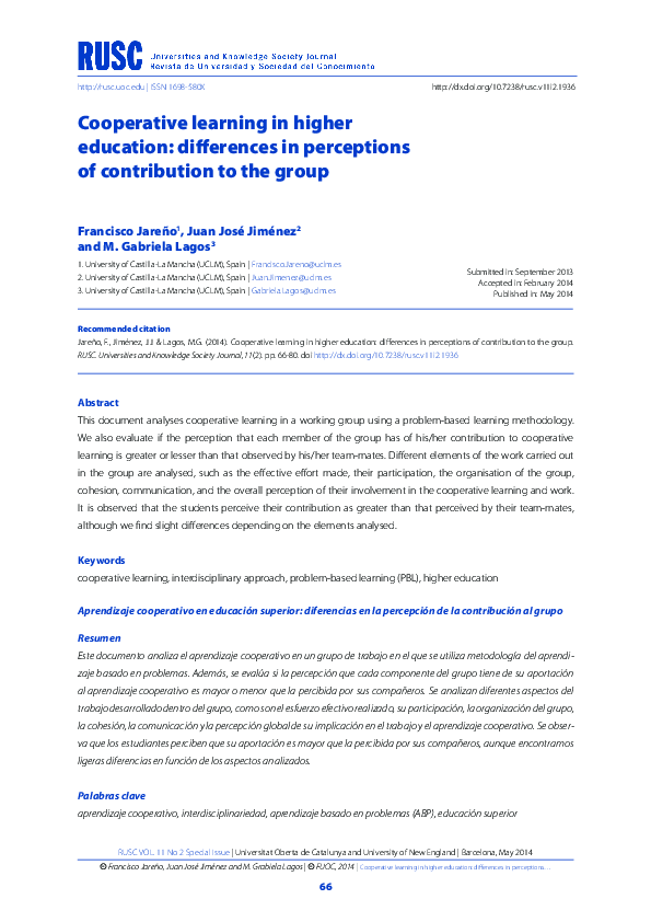 (PDF) Cooperative learning in higher education: differences in ...