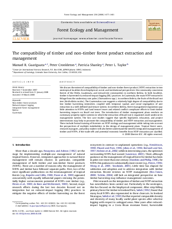 (PDF) The compatibility of timber and non-timber forest product ...