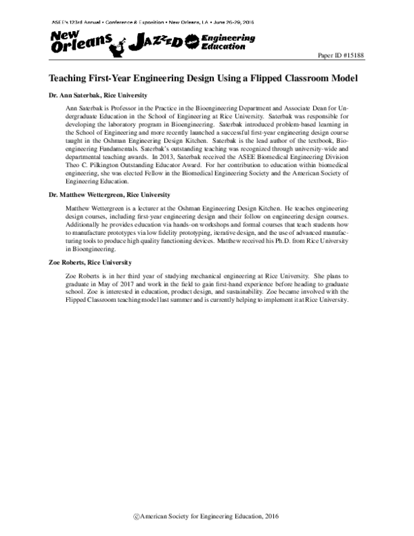 (PDF) Teaching First-Year Engineering Design Using a Flipped Classroom ...