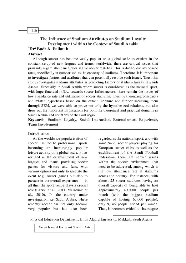 (PDF) The Influence of Stadium Attributes on Stadium Loyalty ...