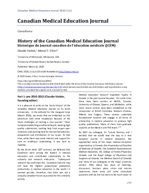 (PDF) History of the Canadian Medical Education Journal