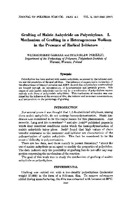 (PDF) Grafting of maleic anhydride on polyethylene. II. Mechanism of ...