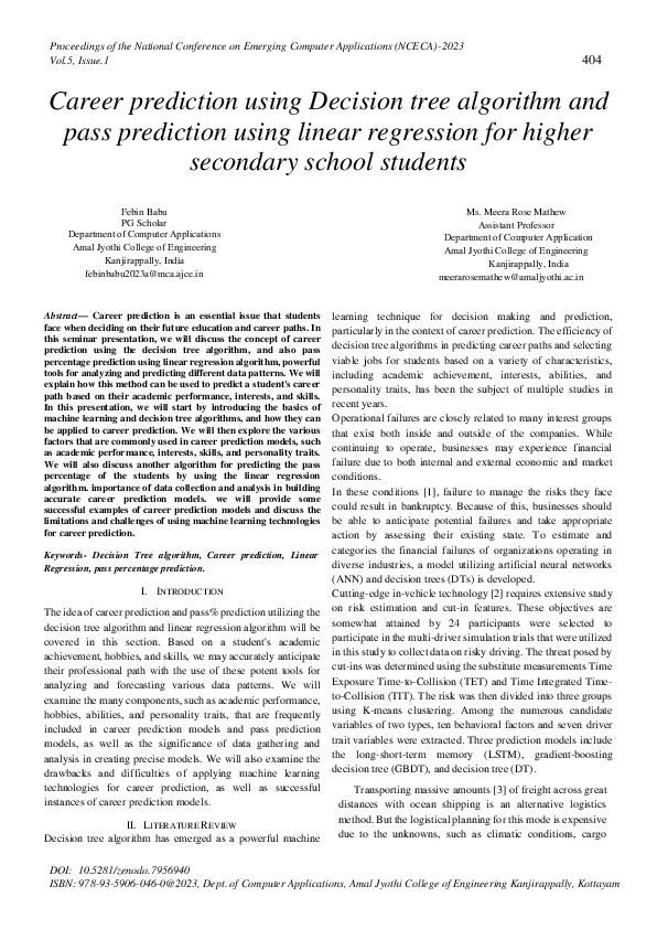 (PDF) Career prediction using Decision tree algorithm and pass ...