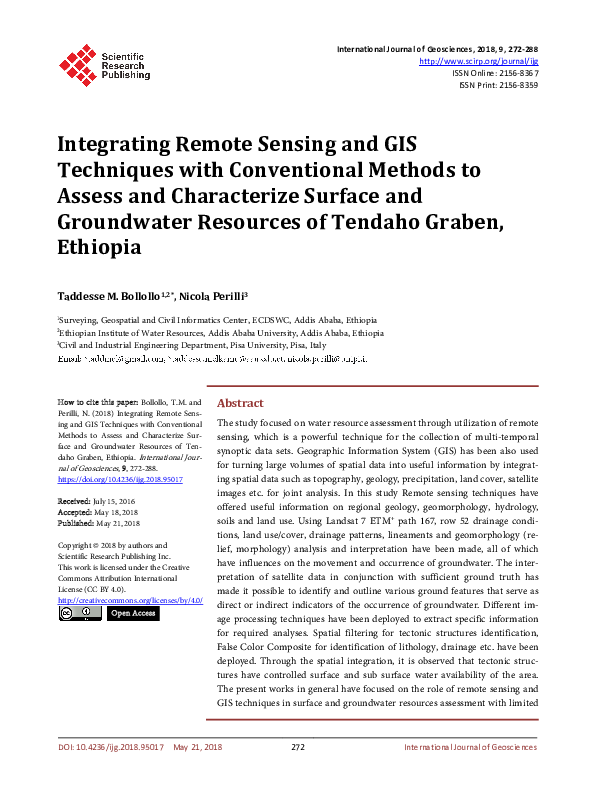 (PDF) Integrating Remote Sensing and GIS Techniques with Conventional ...