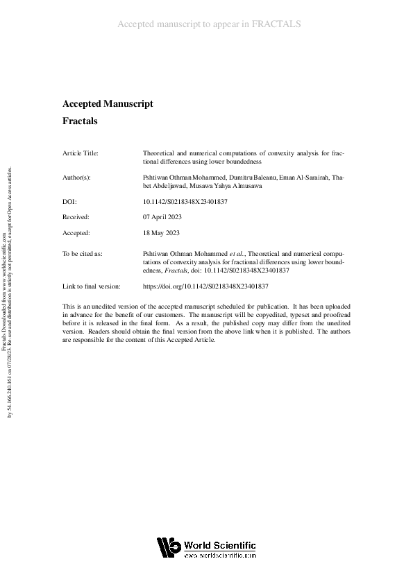 Theoretical and numerical computations of convexity analysis for fractional differences using lower boundedness