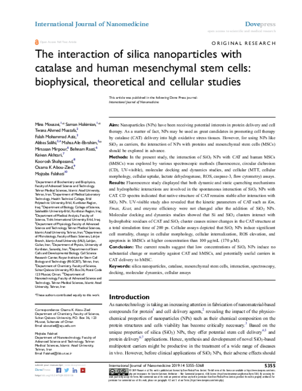 (PDF) The interaction of silica nanoparticles with catalase and human ...