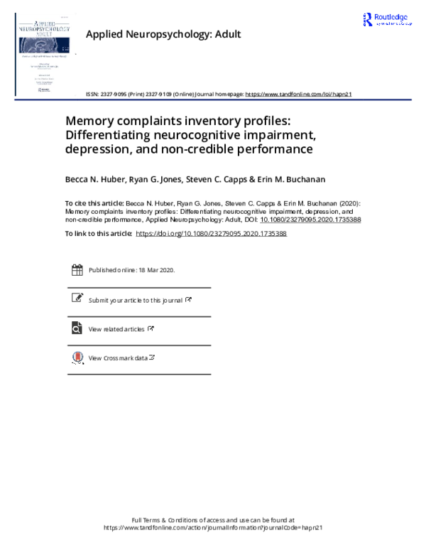 (PDF) Memory complaints inventory profiles: Differentiating ...
