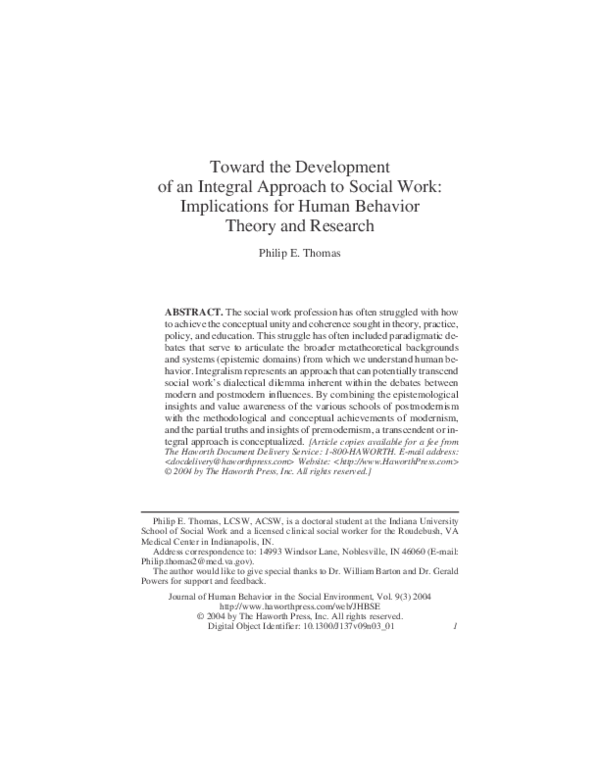 (PDF) Toward the Development of an Integral Approach to Social Work