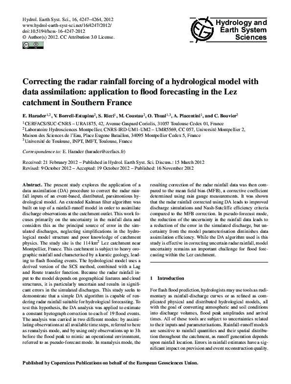 (PDF) Correcting the radar rainfall forcing of a hydrological model ...