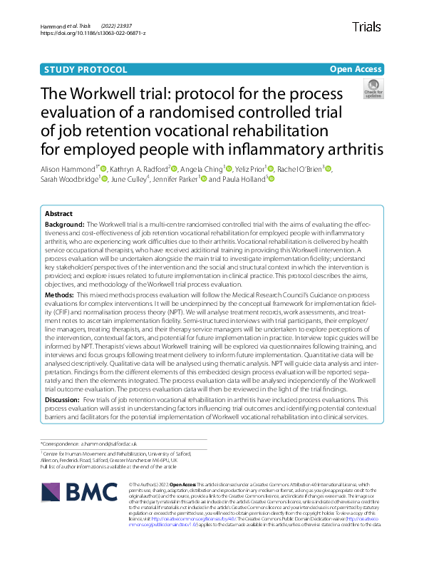 (PDF) The Workwell trial: protocol for the process evaluation of a ...