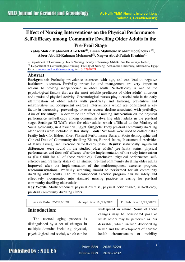 (PDF) Effect of Nursing Interventions on the Physical Performance Self ...