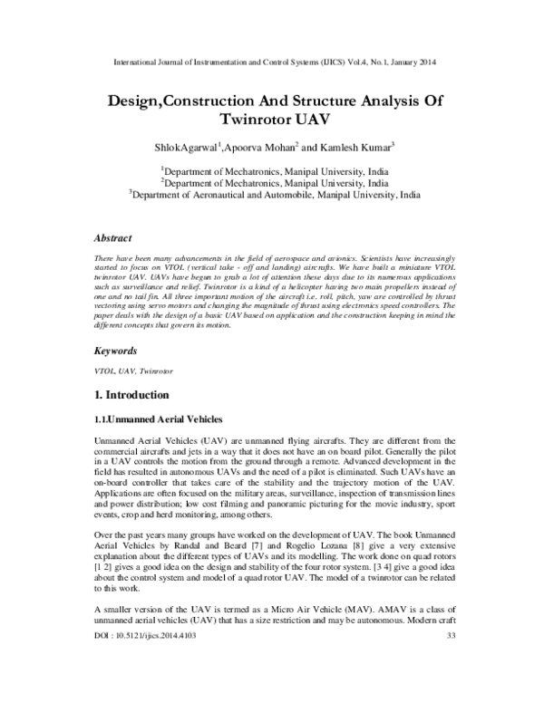 (PDF) Design, Construction and Structure Analysis of Twinrotor UAV
